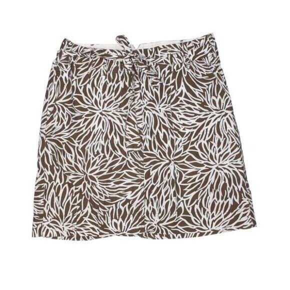 Lands End Womens Brown & White Floral Printed Skort Tie Waist Size 8 - Picture 1 of 10